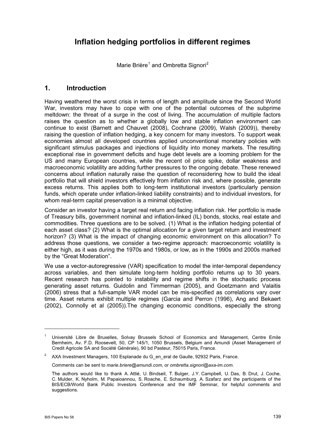 Inflation Hedging Portfolios in Different Regimes