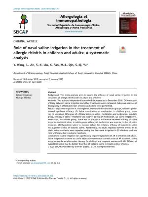 Role of Nasal Saline Irrigation in the Treatment of Allergic Rhinitis in Children and Adults