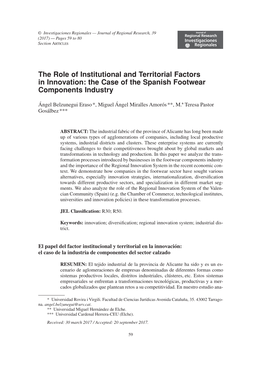 The Role of Institutional and Territorial Factors in Innovation: the Case of the Spanish Footwear Components Industry