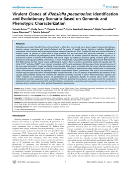 Virulent Clones of Klebsiella Pneumoniae: Identification and Evolutionary Scenario Based on Genomic and Phenotypic Characterization