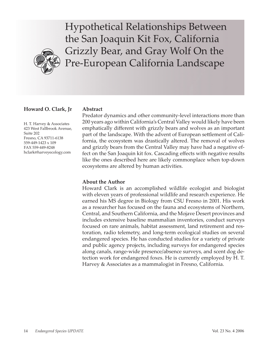 Hypothetical Relationships Between the San Joaquin Kit Fox, California Grizzly Bear, and Gray Wolf on the Pre-European California Landscape