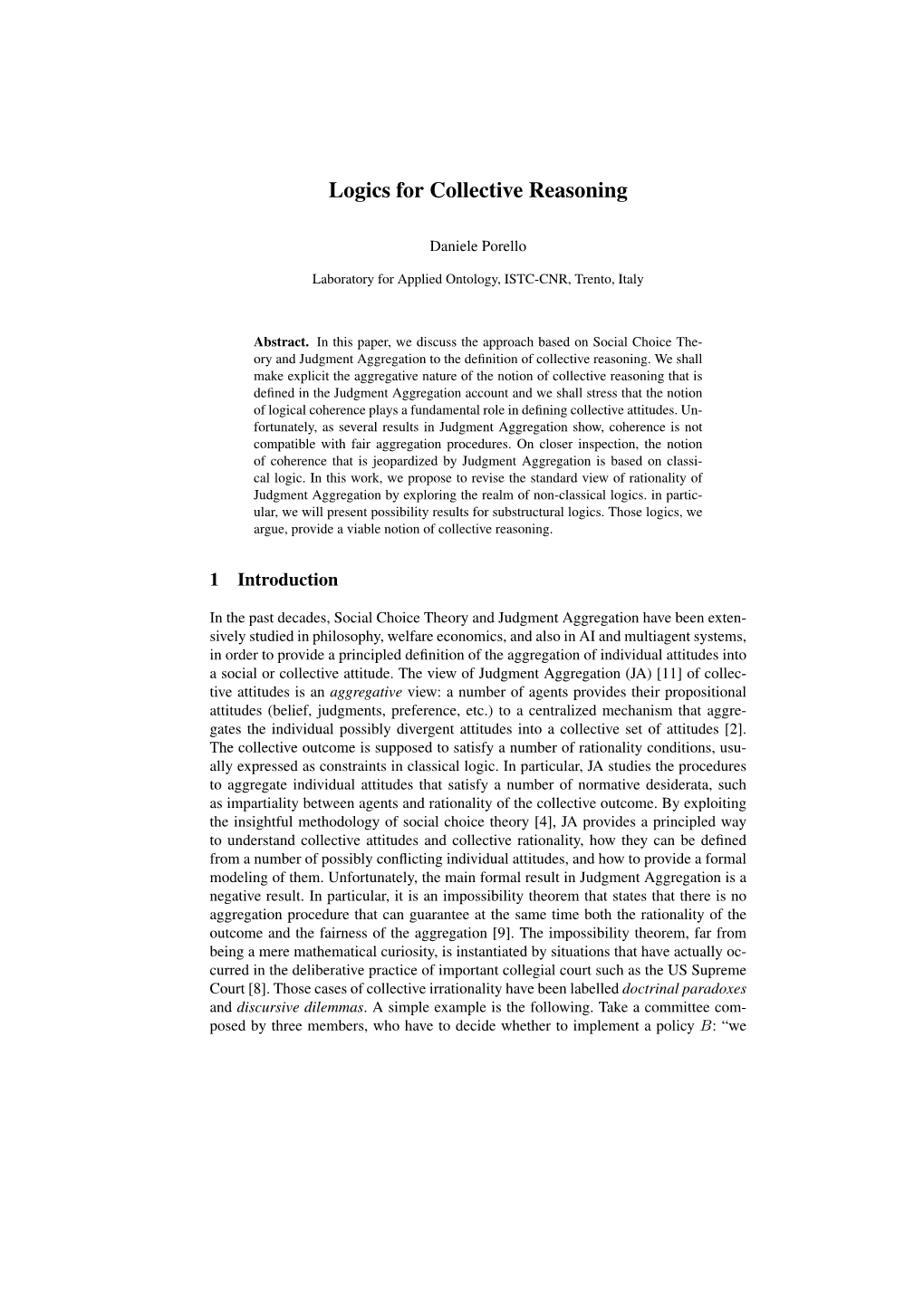 Logics for Collective Reasoning