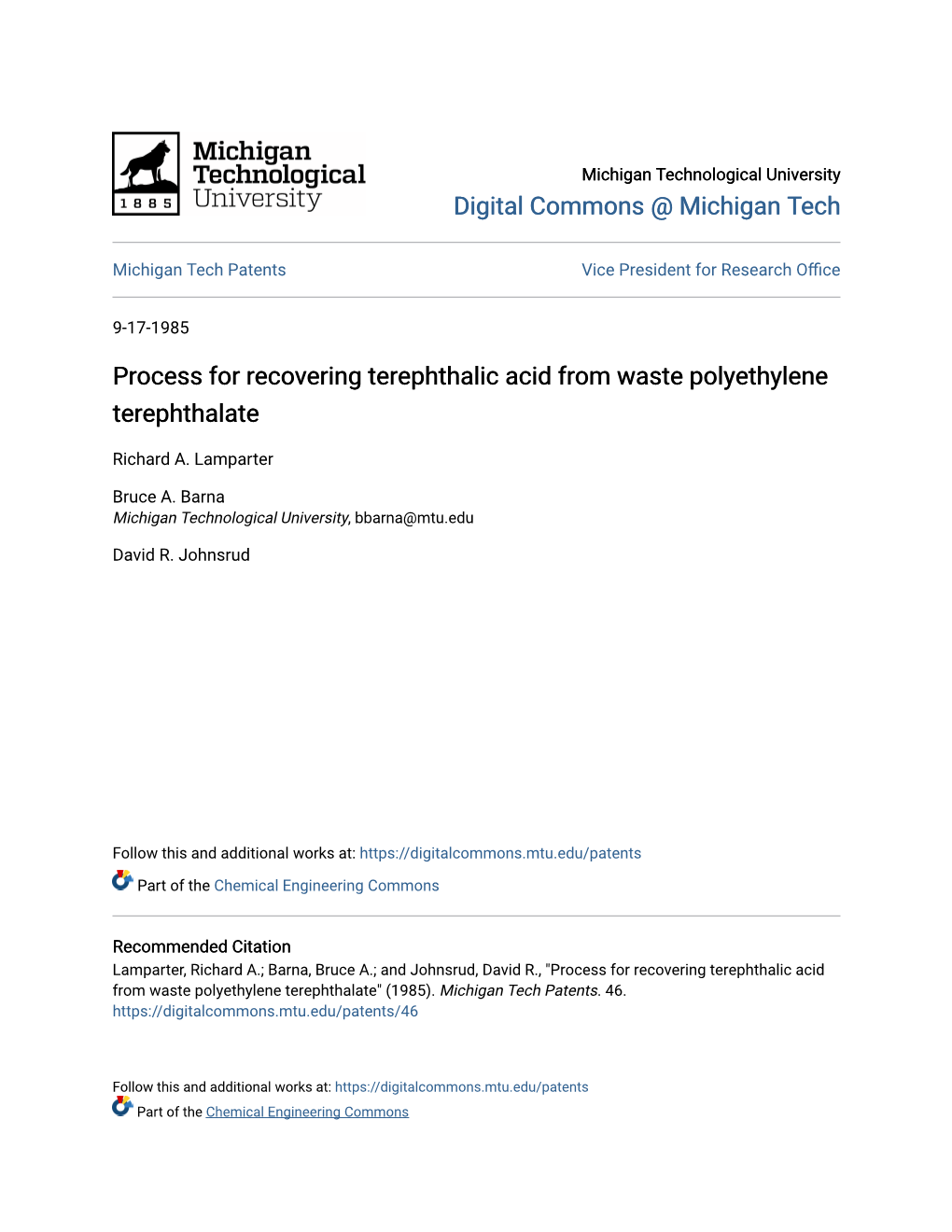 Process for Recovering Terephthalic Acid from Waste Polyethylene Terephthalate