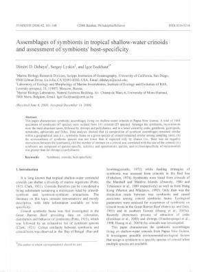 Assemblages of Symbionts in Tropical Shallow-Water Crinoids and Assessment of Symbionts' Host-Specificity