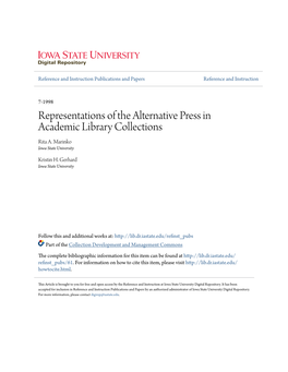 Representations of the Alternative Press in Academic Library Collections Rita A