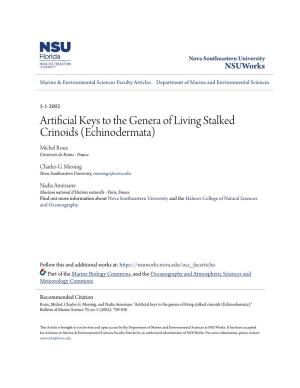 Artificial Keys to the Genera of Living Stalked Crinoids (Echinodermata) Michel Roux Universite De Reims - France