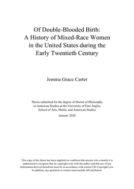 A History of Mixed-Race Women in the United States During the Early Twentieth Century