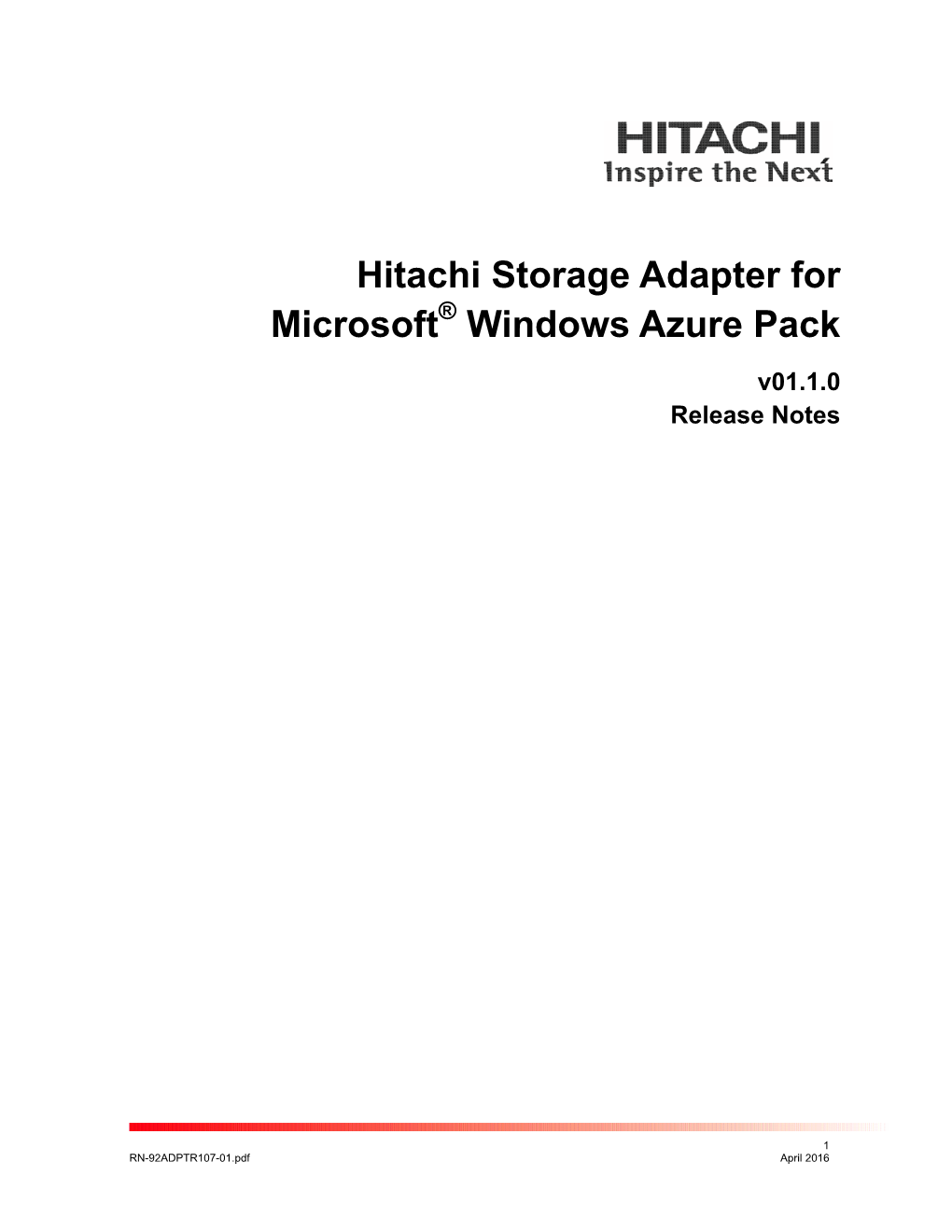 Hitachi Storage Adapter for Microsoft® Windows Azure Pack Release Notes