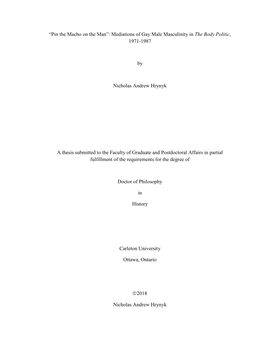 “Pin the Macho on the Man”: Mediations of Gay Male Masculinity in the Body Politic, 1971-1987