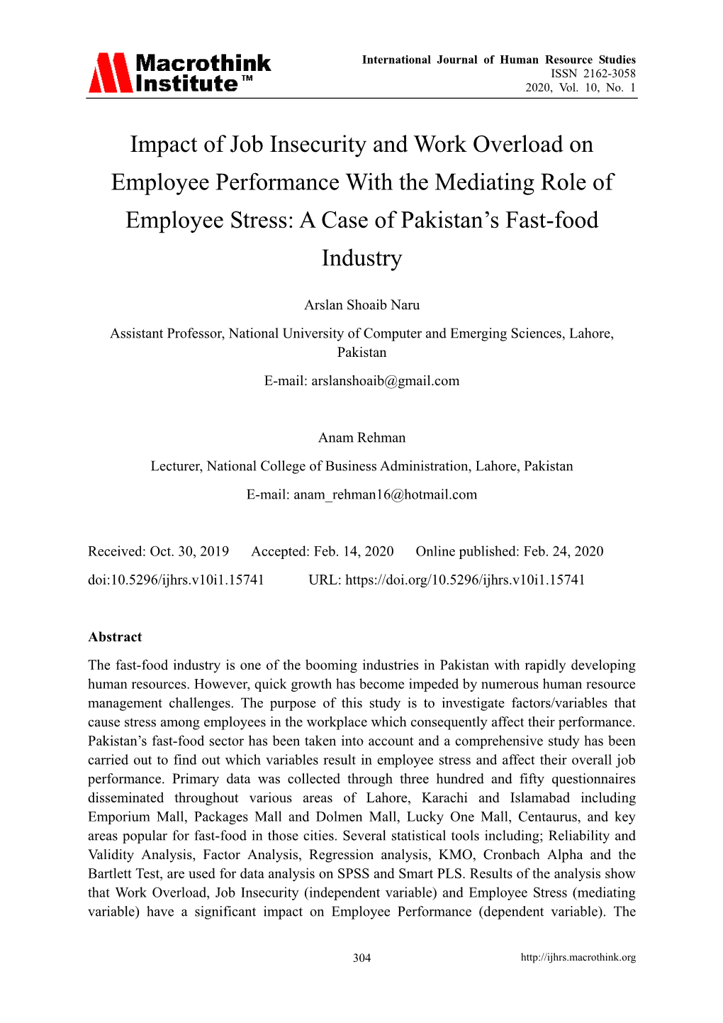 Impact Of Job Insecurity And Work Overload On Employee Performance With ...