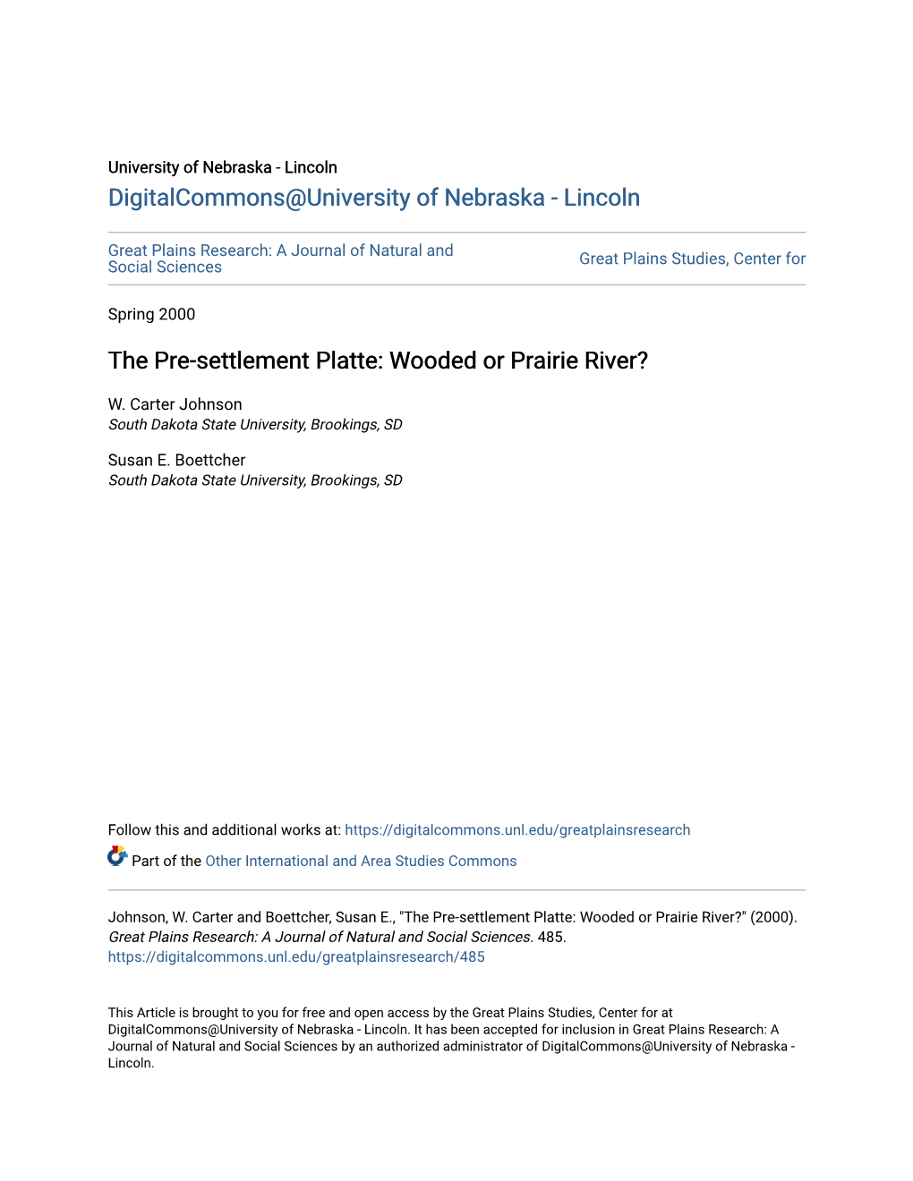 The Pre-Settlement Platte: Wooded Or Prairie River?