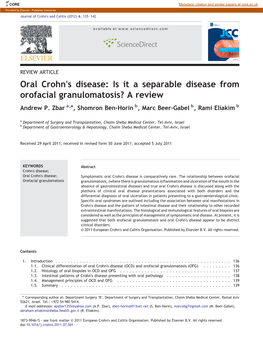 Oral Crohn's Disease: Is It a Separable Disease from Orofacial Granulomatosis? a Review Andrew P