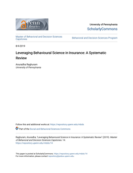 Leveraging Behavioural Science in Insurance: a Systematic Review