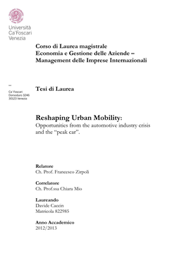 Reshaping Urban Mobility: Opportunities from the Automotive Industry Crisis and the “Peak Car”