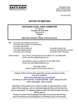 (Public Pack)Agenda Document for Eastleigh Local Area Committee, 30