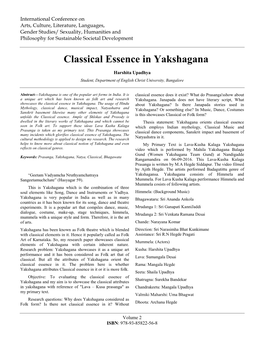 Classical Essence in Yakshagana
