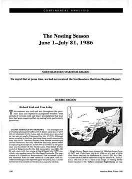 The Nesting Season June 1-July 31, 1986