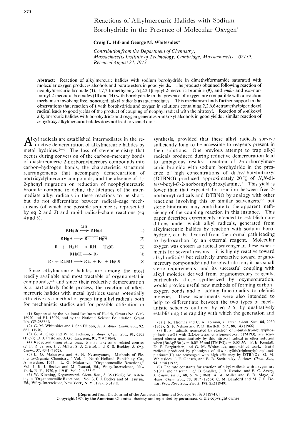 Reactions of Alkylmercuric Halides with Sodium Borohydride in The