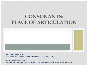 Consonants: Place of Articulation