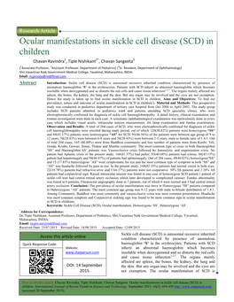 R Manifestations in Sickle Cell Disease ( SCD) in Children