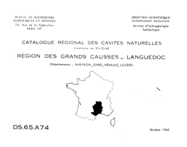 DS.65.A74 Octobre 1965 CATALOGUE REGIONAL DES CAVITES NATURELLES