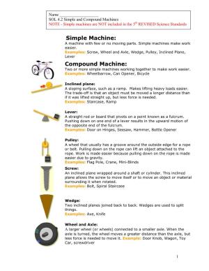 Compound Machines Th NOTE - Simple Machines Are NOT Included in the 5 REVISED Science Standards
