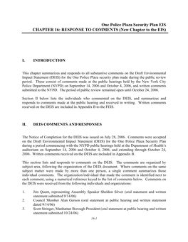 One Police Plaza Security Plan EIS CHAPTER 16: RESPONSE to COMMENTS (New Chapter to the EIS)