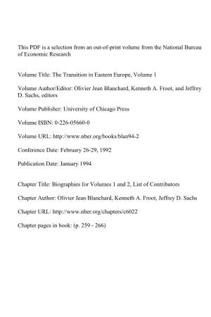 Biographies for Volumes 1 and 2, List of Contributors