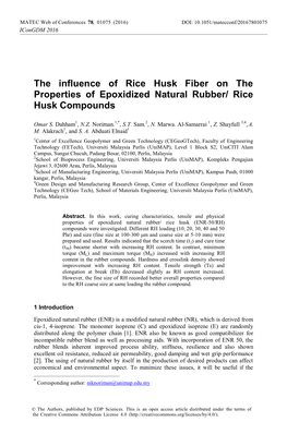 The Influence of Rice Husk Fiber on the Properties of Epoxidized Natural Rubber/ Rice Husk Compounds