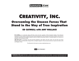 Summary of "Creativity, Inc." by Ed Catmull and Amy Wallace