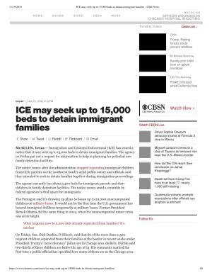 ICE May Seek up to 15,000 Beds to Detain Immigrant Families - CBS News