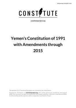 Yemen's Constitution of 1991 with Amendments Through 2015