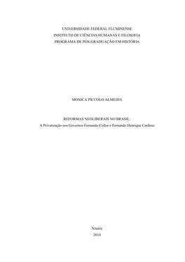 REFORMAS NEOLIBERAIS NO BRASIL: a Privatização Nos Governos Fernando Collor E Fernando Henrique Cardoso