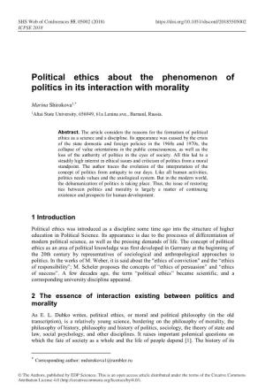 Political Ethics About the Phenomenon of Politics in Its Interaction with Morality