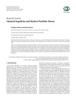 Classical Ergodicity and Modern Portfolio Theory