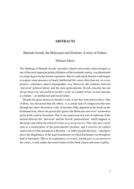 ABSTRACTS Hannah Arendt, the Holocaust and Zionism