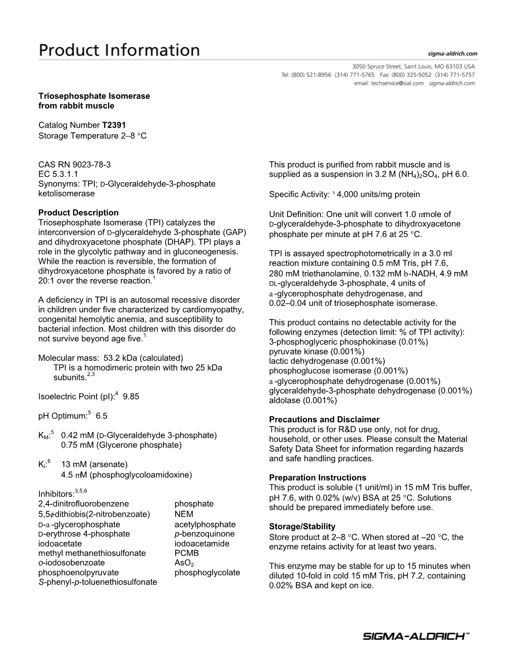 Triosephosphate Isomerase from Rabbit Muscle