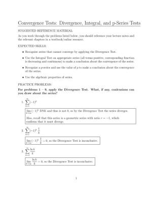 Convergence Tests: Divergence, Integral, and P-Series Tests