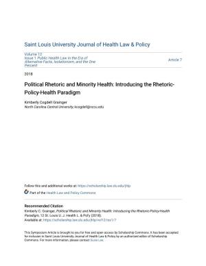Political Rhetoric and Minority Health: Introducing the Rhetoric- Policy-Health Paradigm