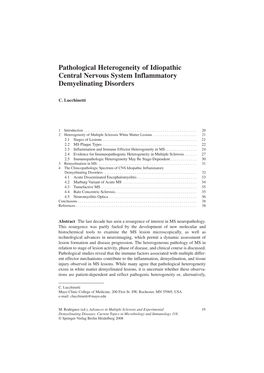 Pathological Heterogeneity of Idiopathic Central Nervous System Inflammatory Demyelinating Disorders
