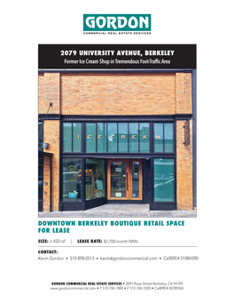 2079 University Avenue, Berkeley Downtown Berkeley Boutique Retail Space for Lease