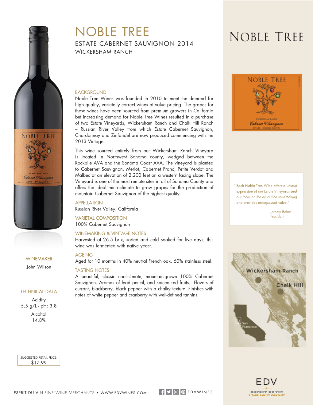 Noble Tree Estate Cabernet Sauvignon 2014 Wickersham Ranch