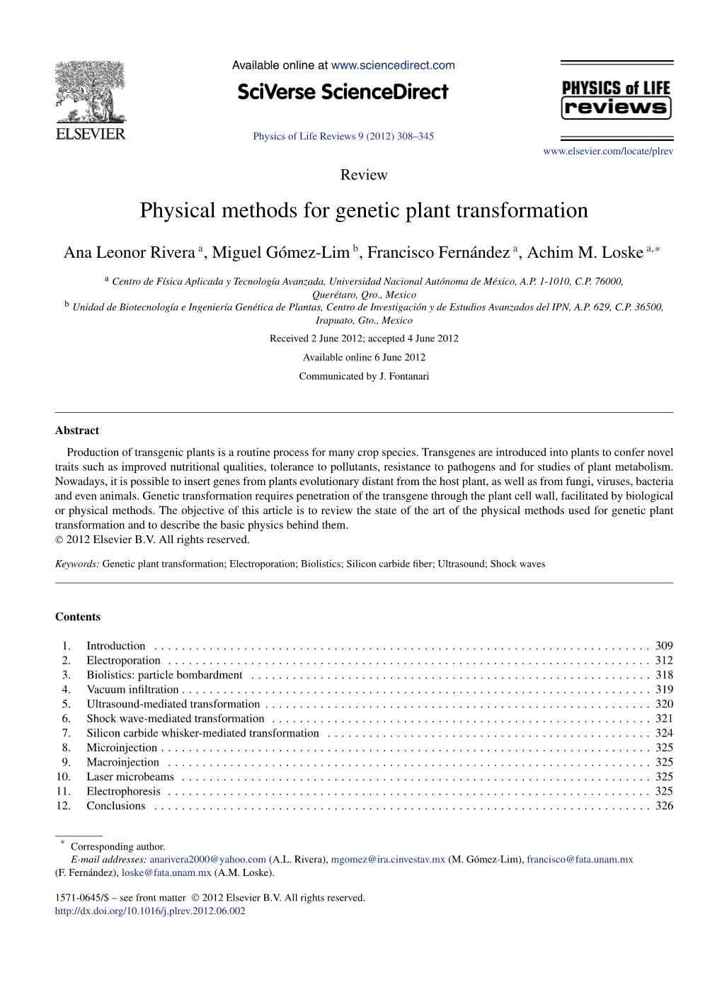 Physical Methods for Genetic Plant Transformation