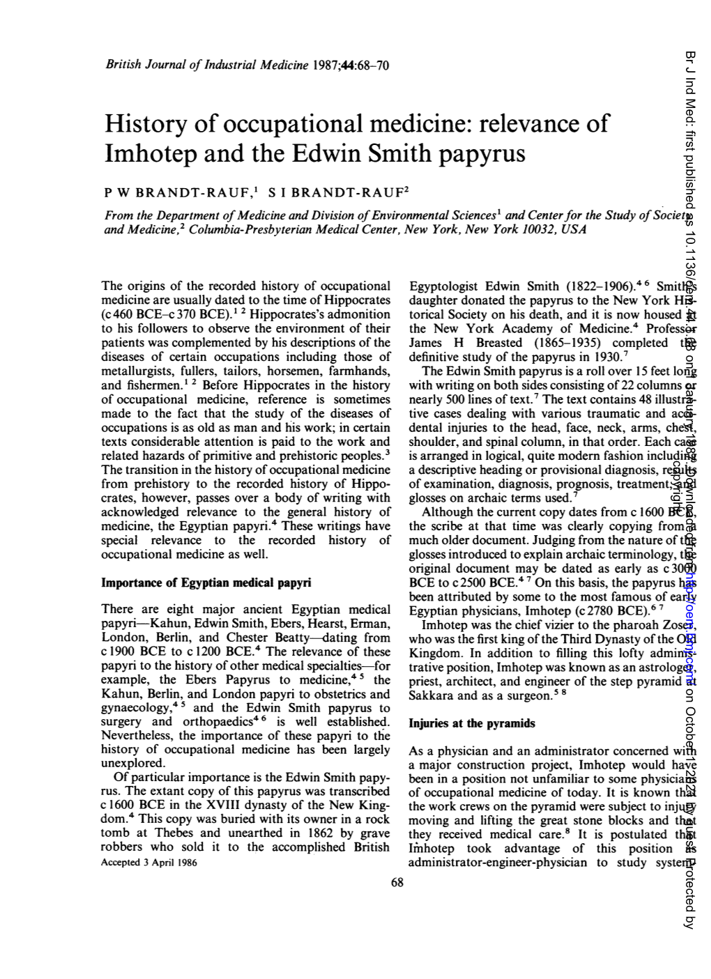 Relevance of Imhotep and the Edwin Smith Papyrus