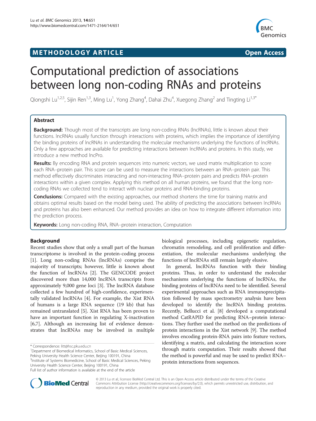 Computational Prediction of Associations Between Long Non
