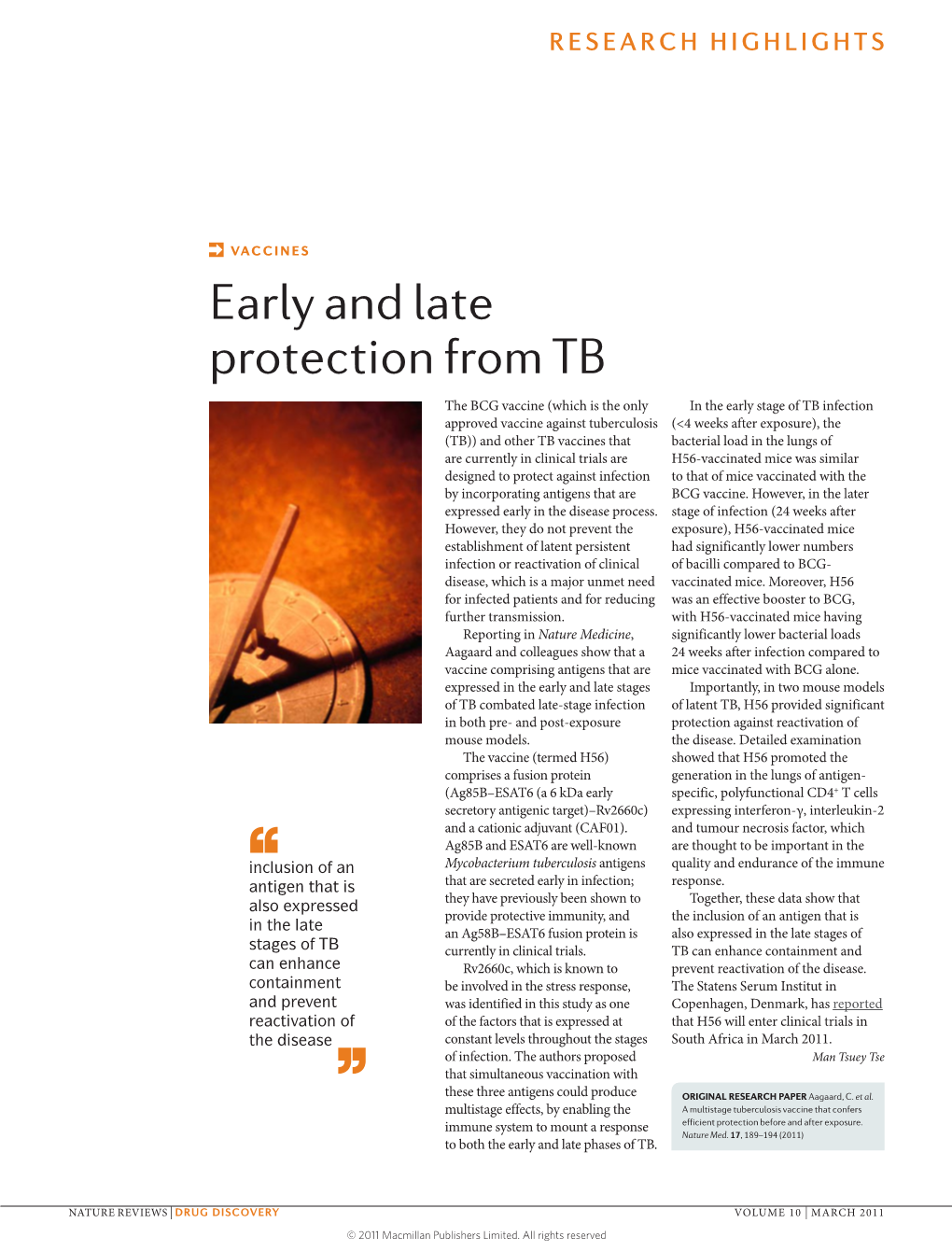 VACCINES Early and Late Protection from TB