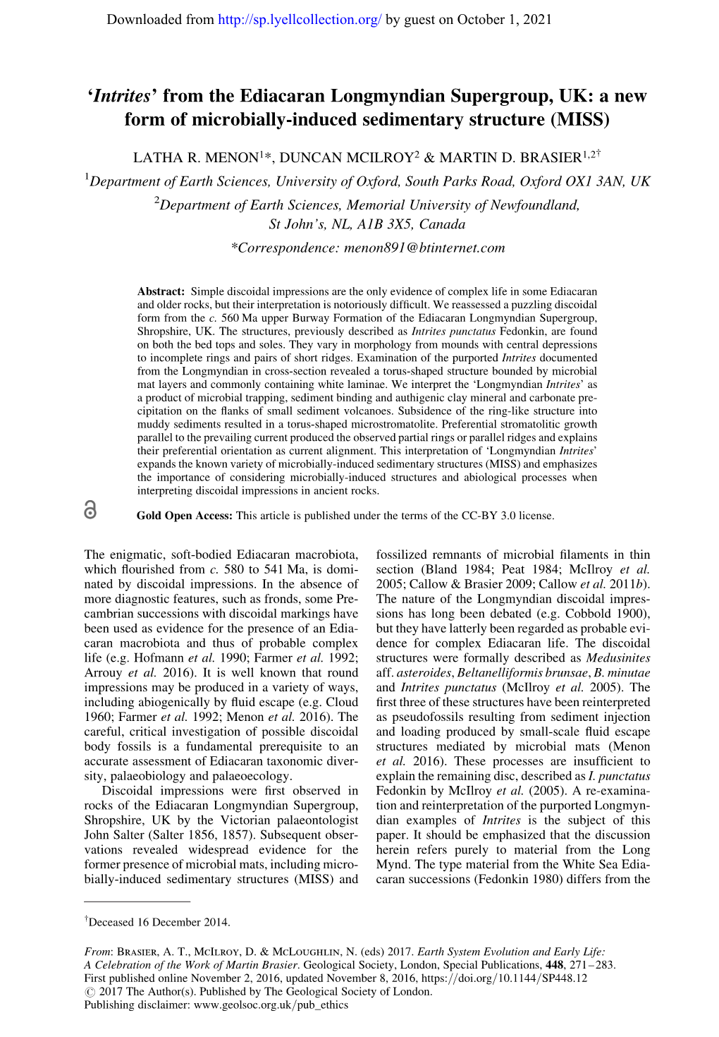 'Intrites' from the Ediacaran Longmyndian Supergroup, UK