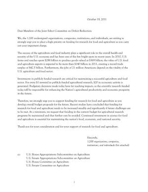 Group Letter to the Super Committee on Deficit Reduction