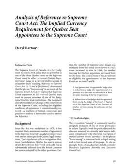 Analysis of Reference Re Supreme Court Act: the Implied Currency