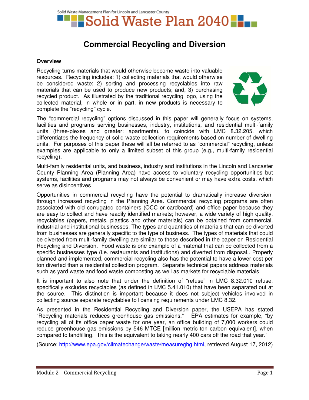 Module 2 – Commercial Recycling Page 1